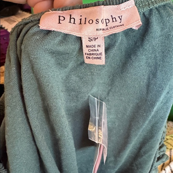 Philosophy Womens Size S Green Swiss Dot Puffed Sleeve Blouse Bohemian - Picture 6 of 7